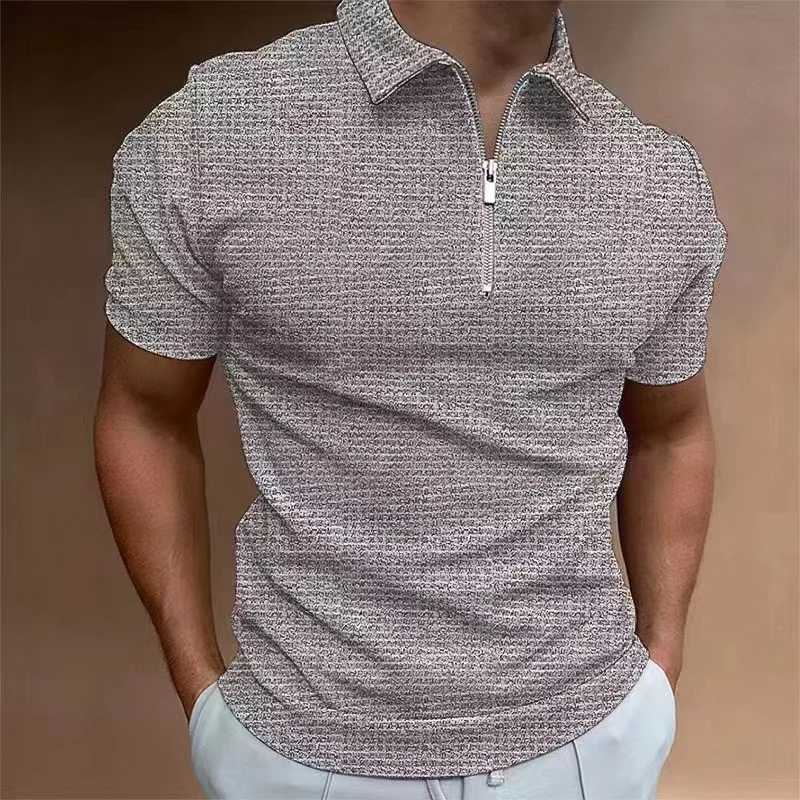 Hommes zip Wfle couleur uni t-shirts Manches courtes chemise casual slim summer 2023 W241104