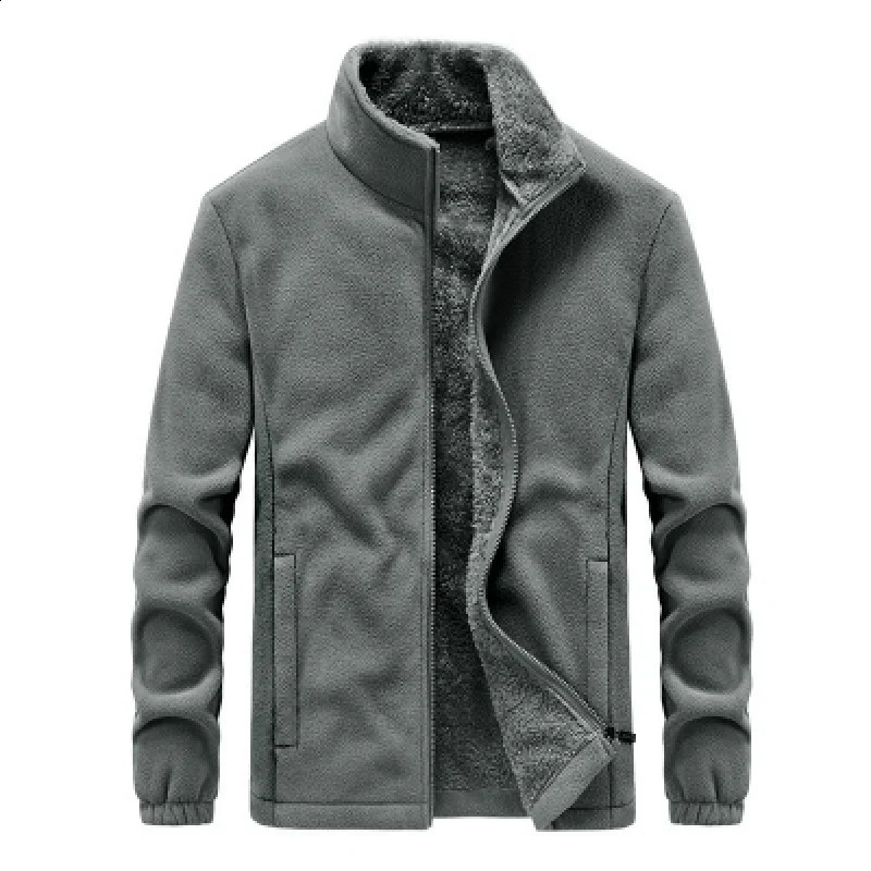 Winter Mens Stand Collar Coats Plush Thickened Jackets Autumn Outdoor Camping Heating Jacket Large Solid Color Tactical 241105