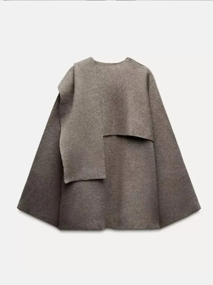 Fashion Woman Scarf Shawl Collar Long Sleeve Loose Coat Versatile Solid Color Casual Pullover Fall Street Outerwear 241105