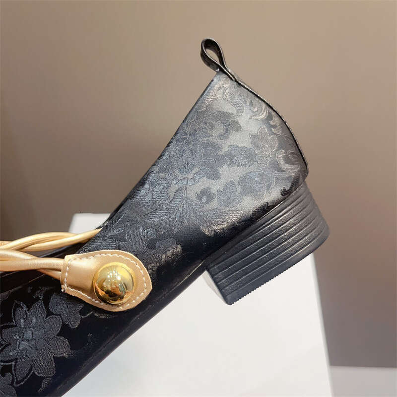 French Elegant Coarse Follow Up For Women Korean Autumn New Edition Mary Jane Shallow Mouth Temperament Soft Leather Women's Shoes