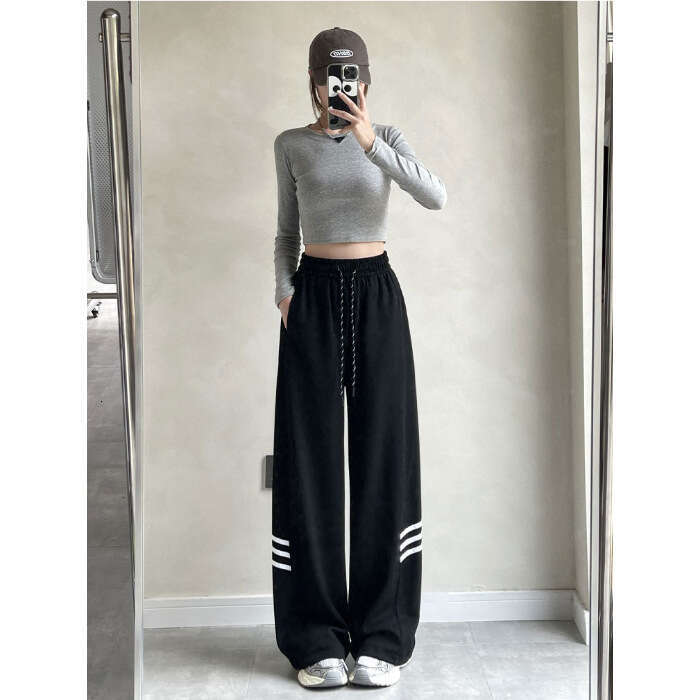 shanshi three stripes pants Side panel three bar casual for women spring autumn, new student Korean version sports straight leg pants in white, gray, 