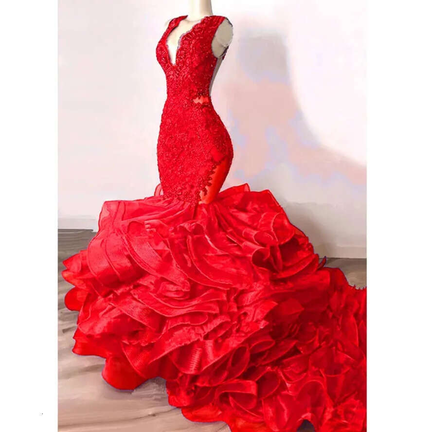 Royal Blue Gorgeous Mermaid Prom Dresses Lace Beaded Chapel Ruffles Train African Trumpet Evening Gowns Robe