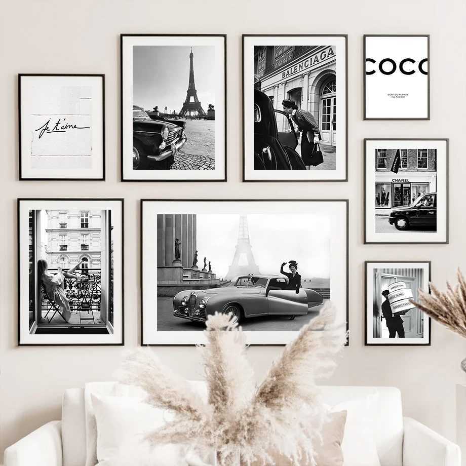 Fashion Paris Vintage Race Car Lady Black White Nordic Posters And Prints Wall Art Canvas Painting Wall Pictures For Living RoomXJ241104