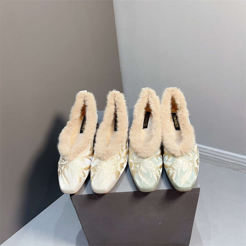 National New Chinese Style Rabbit Fur Coarse Single Order Women With Plush Versatile Soft Sole Fashion Lazy Cotton Shoes For Women's Outdoor Wear