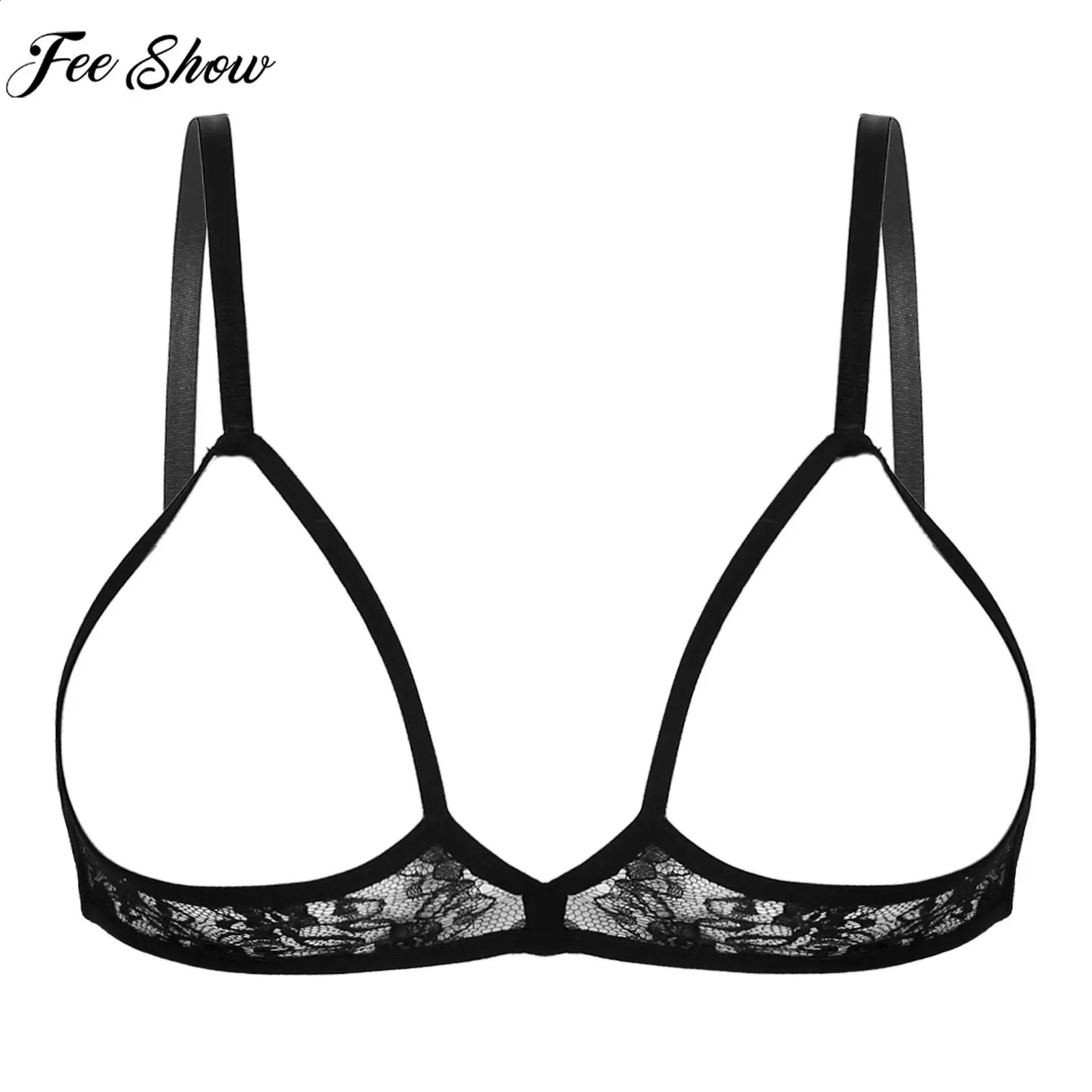 Womens Sexy Open Cups Bra Lingerie Sheer Lace Soft Wireless Brassiere Exposed Nipples Bralette Chest Brace Underwear Nightwear 241105