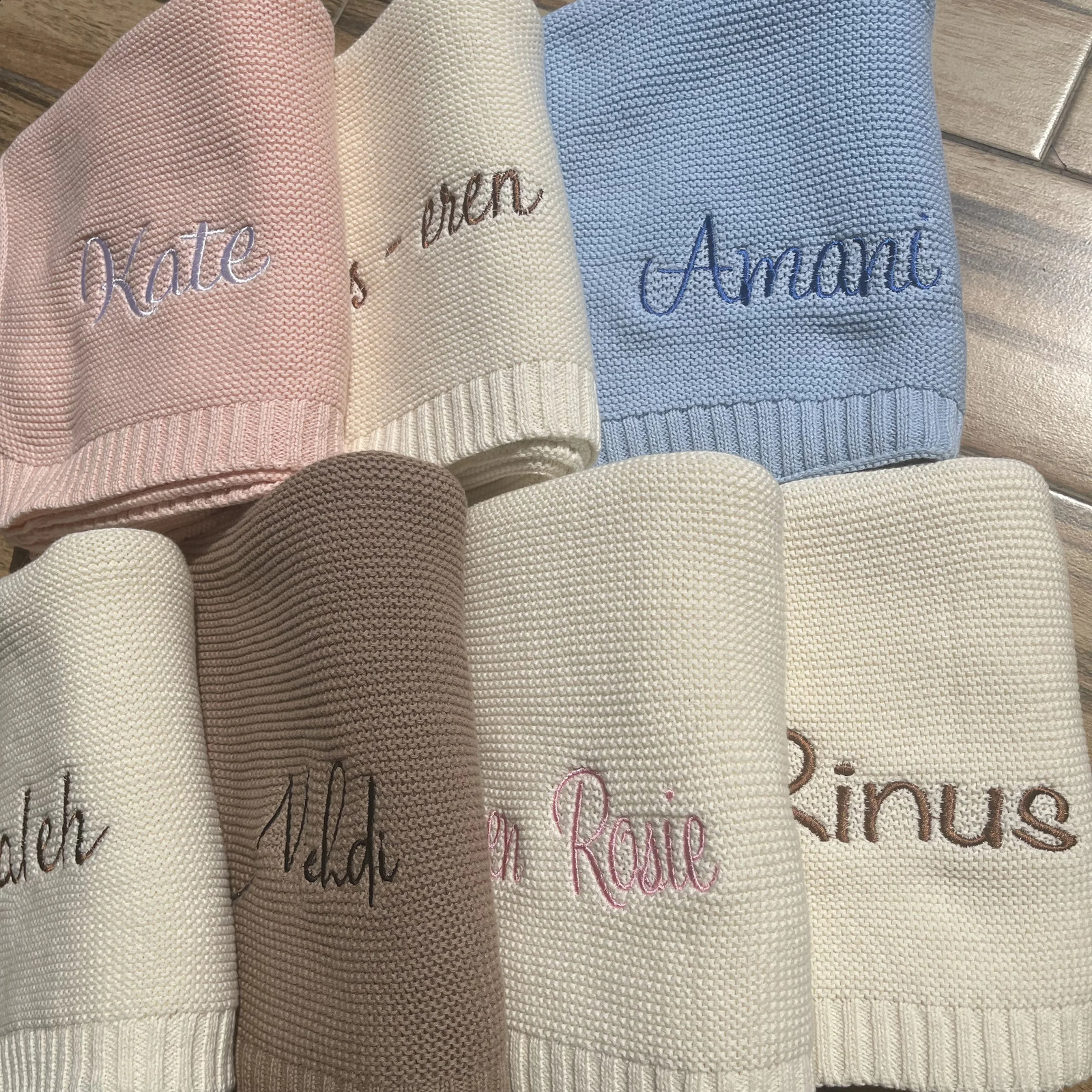 personalized embroidery name handcart blanket born baby gift soft breathable cotton knit baby shower gift 241105