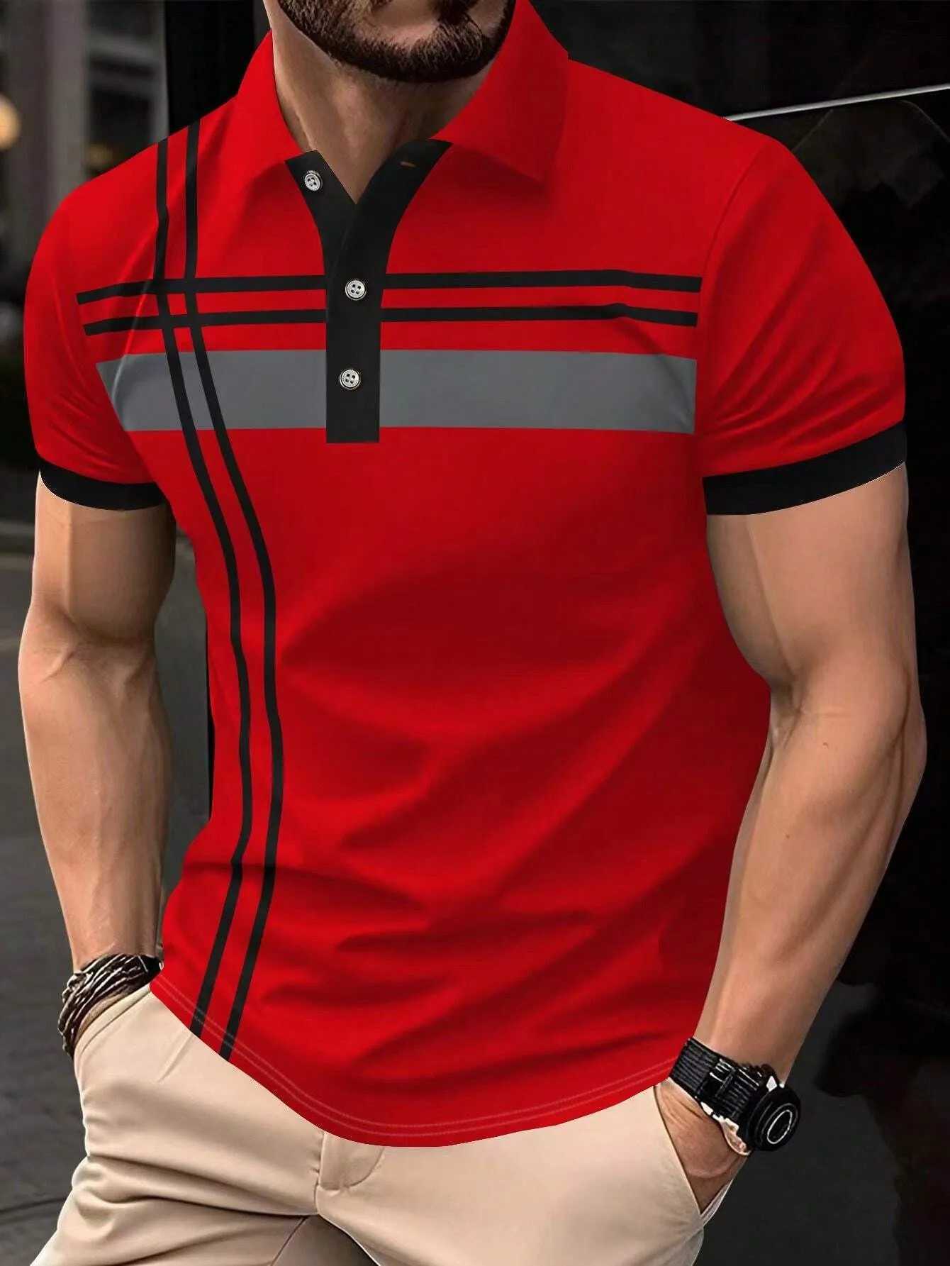 Mens plain contrasting color shirt Graphic Short Sleeve mens business shirt collar casual T-shirt W241104