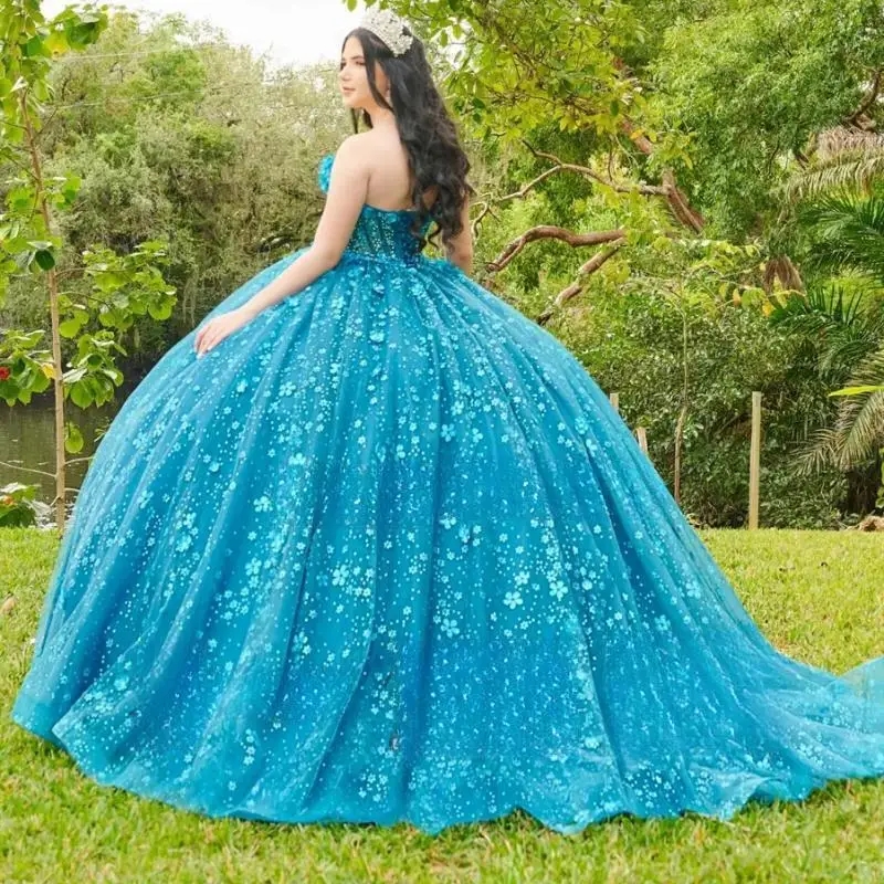 Emerald Green Shiny Princess Quinceanera Dresses Sweet 16 Dress Sequin Appliques Lace Crystals Beads Tull Vestidos De 15 Anos