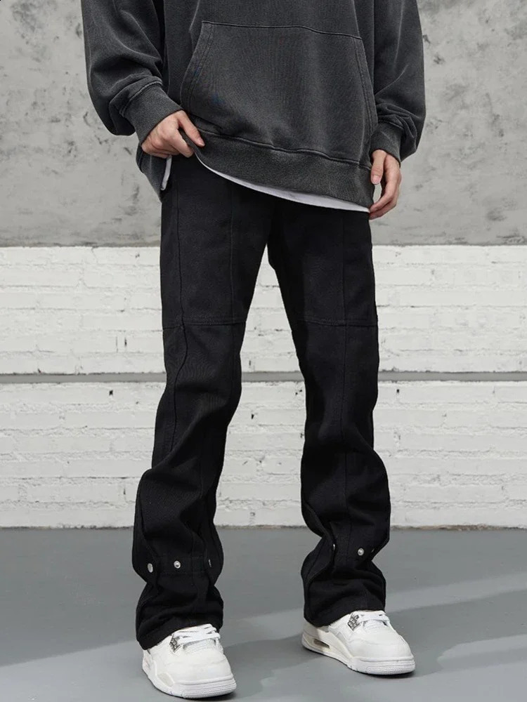 Trousers Bootcut Flared Man Cowboy Pants Hip Hop Mens Jeans White Y2k Vintage ner Baggy Stylish 90s Streetwear Loose 241105
