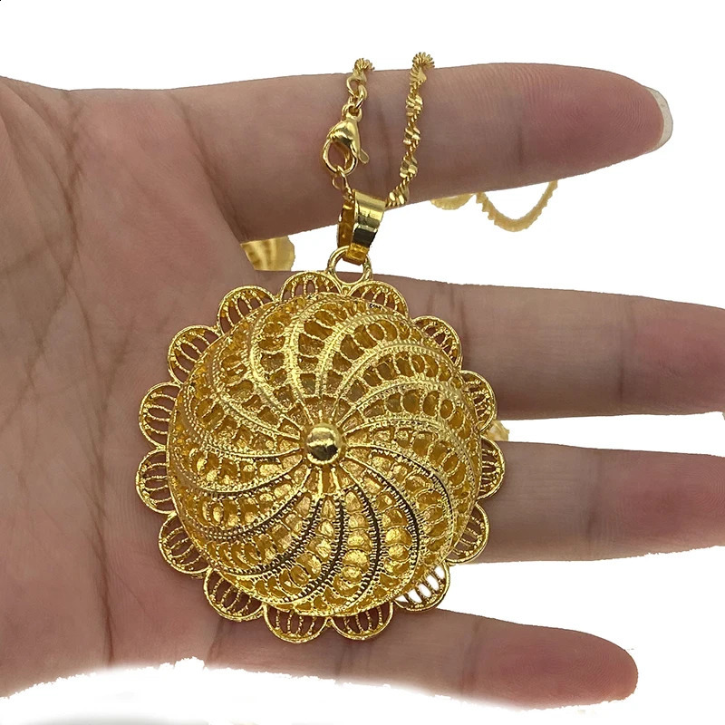 4 pieces/batch Ethiopian gold necklace Dubai jewelry set Habesha earrings ring pendant bracelet Arab African bride jewelry 241105