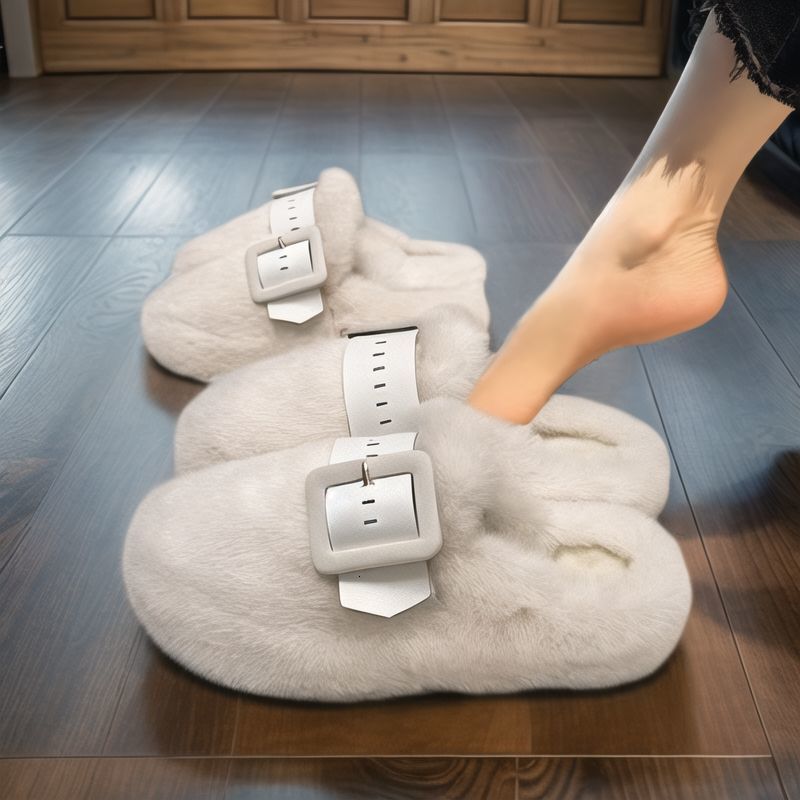 Outdoor Leisure Shoe Baotou Hairy Slippers For Women's Outdoor Wear 2024 New Autumn And Winter Thick Soled Soft Soled Anti Slip Cotton Slippers F