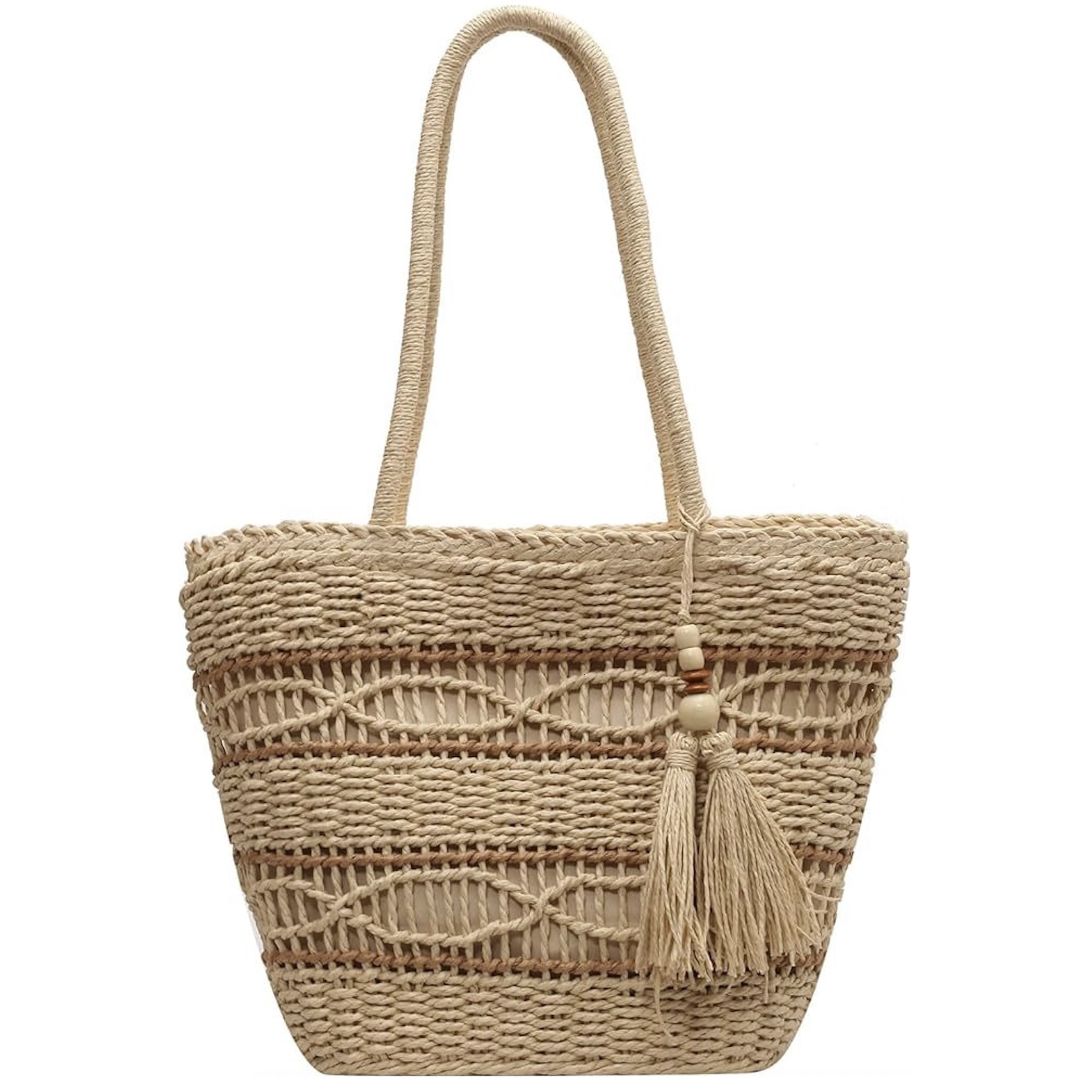 New designer straw beach summer handmade bag handbag with tassel shoulder paper rope women's net name woven bag fashion bag