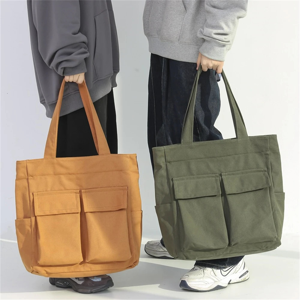 Women Tote Bag Vintage Casual Canvas Square Shoulder Bags Unisex Handbags Crossbody Bag Solid Man Large Capacity Shopping Bag 241105