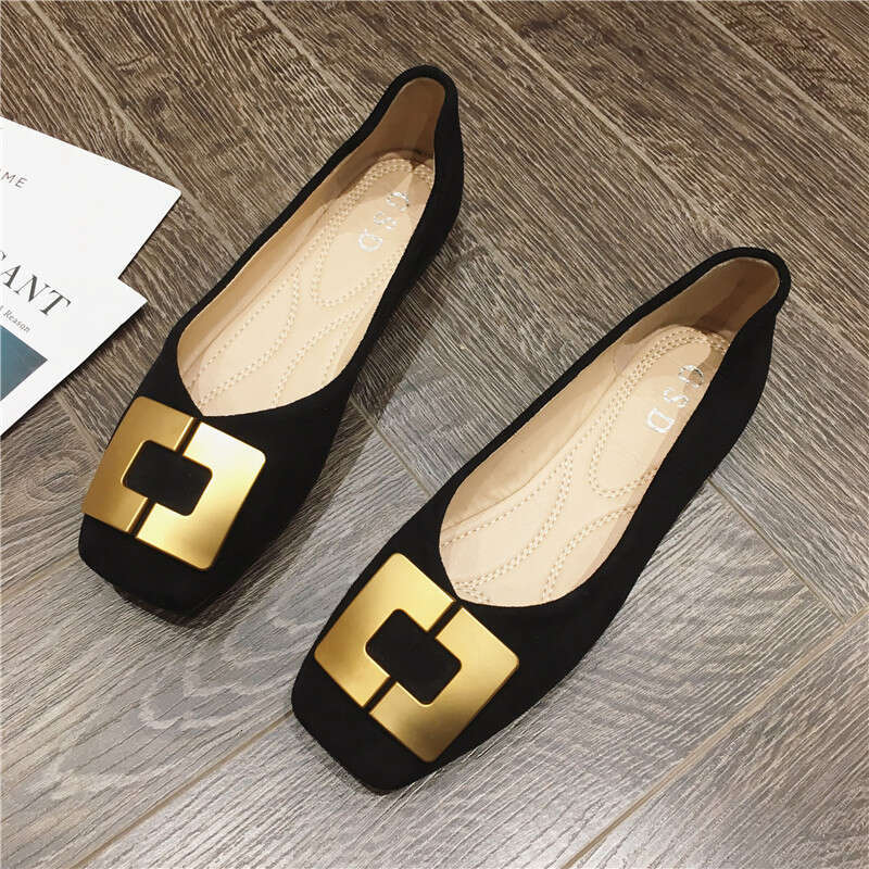 Korean Version Soft Soled Women's 2023 Spring New Versatile Ladies' Suede Square Toe Shallow Mouth Flat Sole Follow-Up Shoes For Women