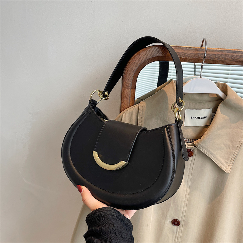 Designer's new women's fashionable simple handbag Western solid color texture single shoulder crossbody bag