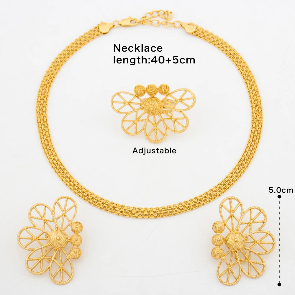 Handmade Big Earrings Ring Set 18K Gold Plated Dubai Chain Wedding Jewelry Bridal Accessory Arab Turkis Earrings Women 241105