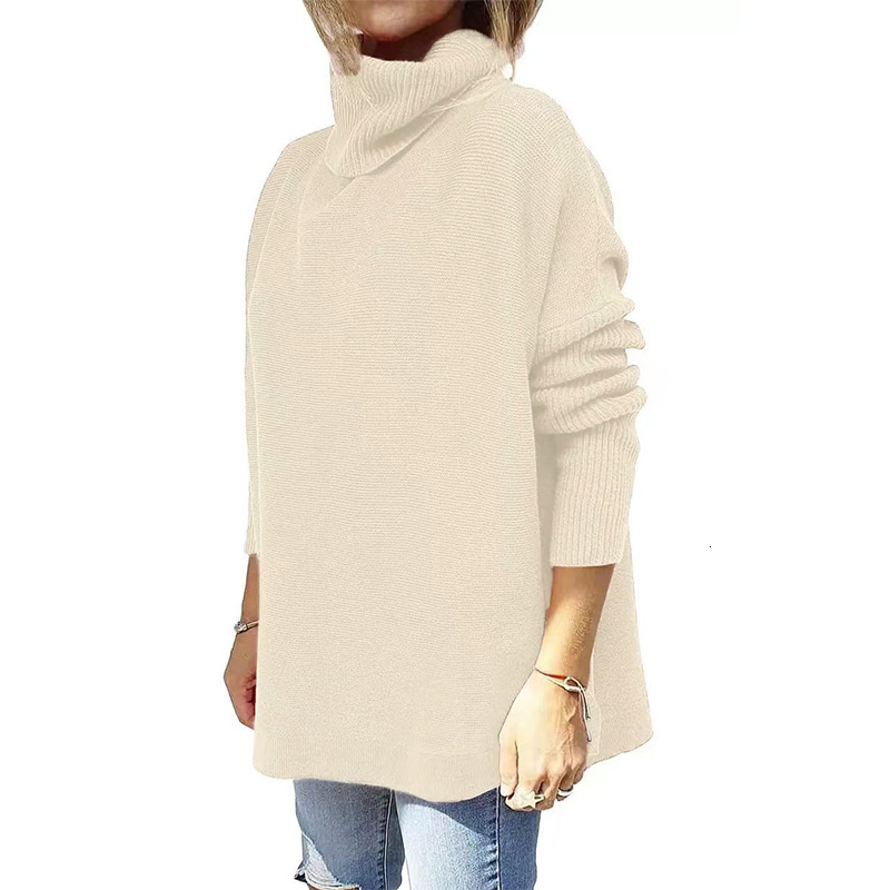 Women's High Collar Oversized Medium To Long Batwing Sleeve Split Hemp Waist Hoodie Sweater autumn Fashion Casual Loose Thick