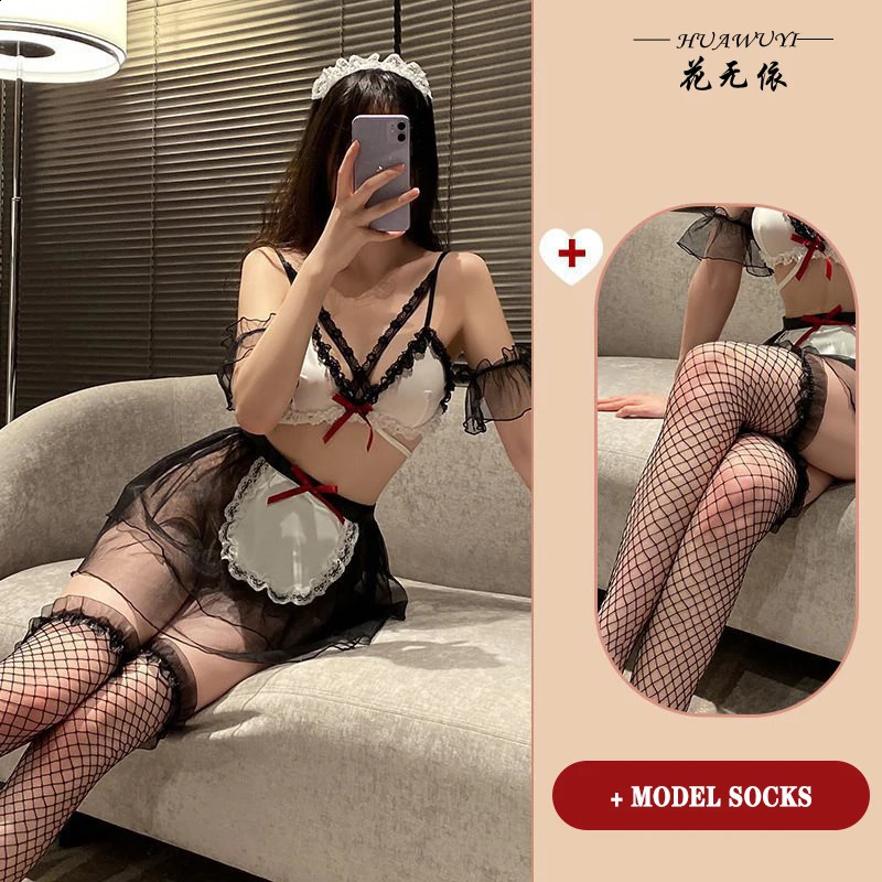 Sexy Crotchless Blue Lingerie Women Lace Hollow Bodysuit Erotic Pajamas Teddy Babydoll Dress Deep V Open Bra Porn Underwear Set 241105