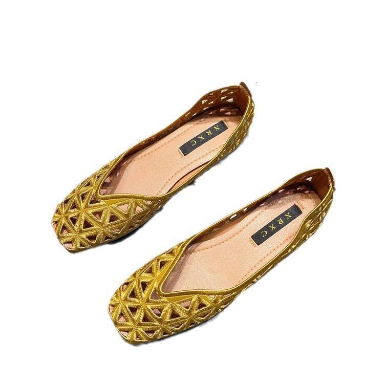 Cave Sandals Women's Spring And Summer New Style Square Toe Versatile Comfortable Soft Sole Hollow Out Single Breathable Flat Shallow Mouth Scoop