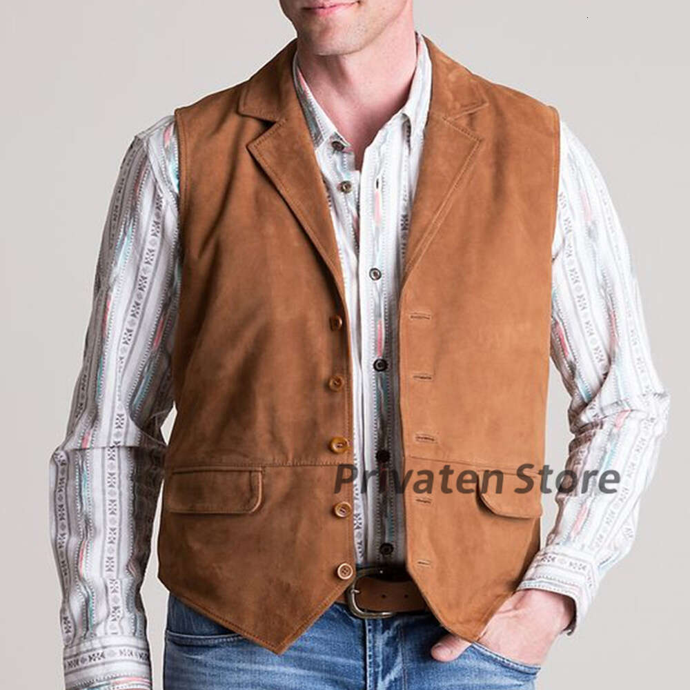 Men's Vest Suede Notched Lapel Single Breasted Casual Steampunk Jacket Plus Size Solid Button Cardigan Colete Mascuo