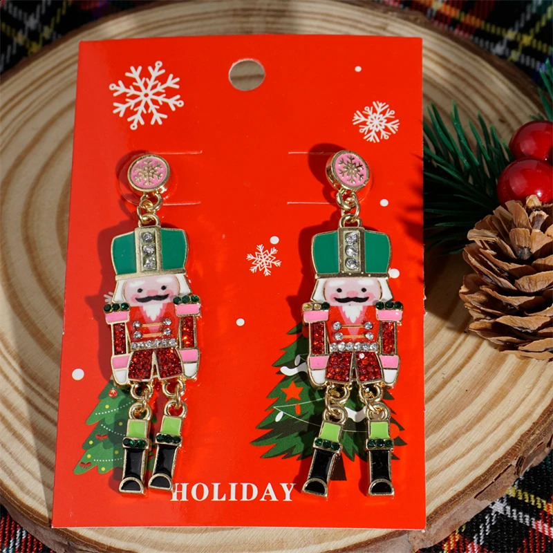 Fashion Plush Christmas Tree Earrings for Women Cute Rhinestone Santa Claus Bells Drop Earring Xmas Year Holiday Jewelry 241105