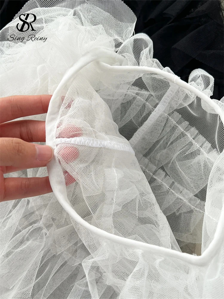 SINGREINY Fashion Mesh Long Pants Women Tierred High Waist American Fashion Streetwear 2024 Y2k Vintage Sheer Flare Trousers 241105