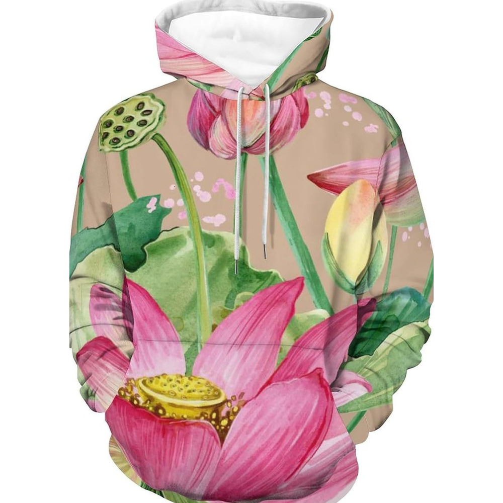 Hoodie for Mens Womens Watercolor Plant Flowers Hoodies for Men 3D Print Pullover Hooded Drawstring Loose Sweatshirt with Big Pockets Graphic