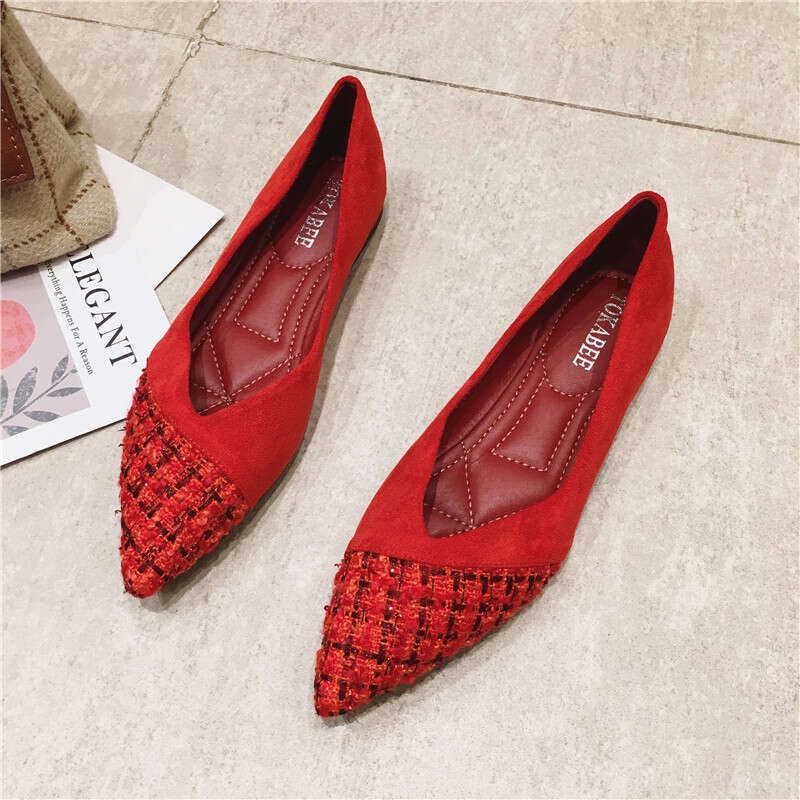 2023 Autumn New Internet Celebrity Versatile Small Fragrant Style Pointed Shallow Mouth Flat Single Women's Soft Soled Bean Shoes
