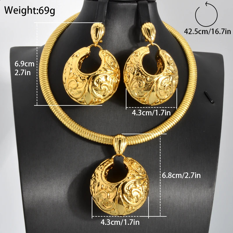Sunny Jewelry Sets For Women Copper Pendent Necklace Earrings Dubai 18K Gold Plated Large Geometry Charm Gift for Wedding Party 241105
