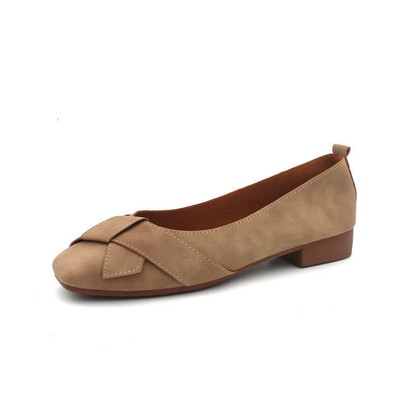 Short Heeled For Women 2023 Summer New Style Square Toe Shallow Mouth Grandma Thick Follow-Up Versatile Women's Soft Soled Shoes
