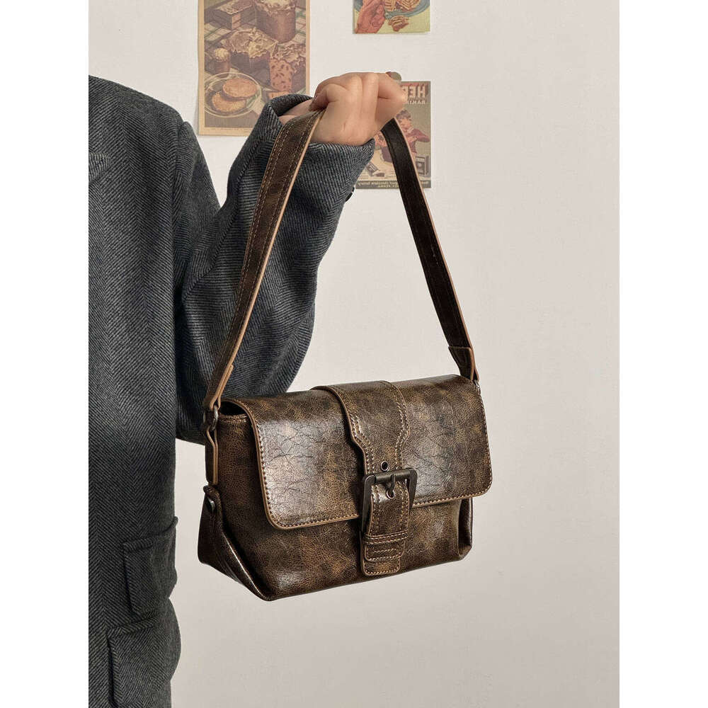 Designer Bag JIAERDI Vintage Brown Underarm Bag Women New Retro Handle Crocodile Pattern Casual Y2k Handbag Ladies Harajuku Solid Bolsa 2024 handbag