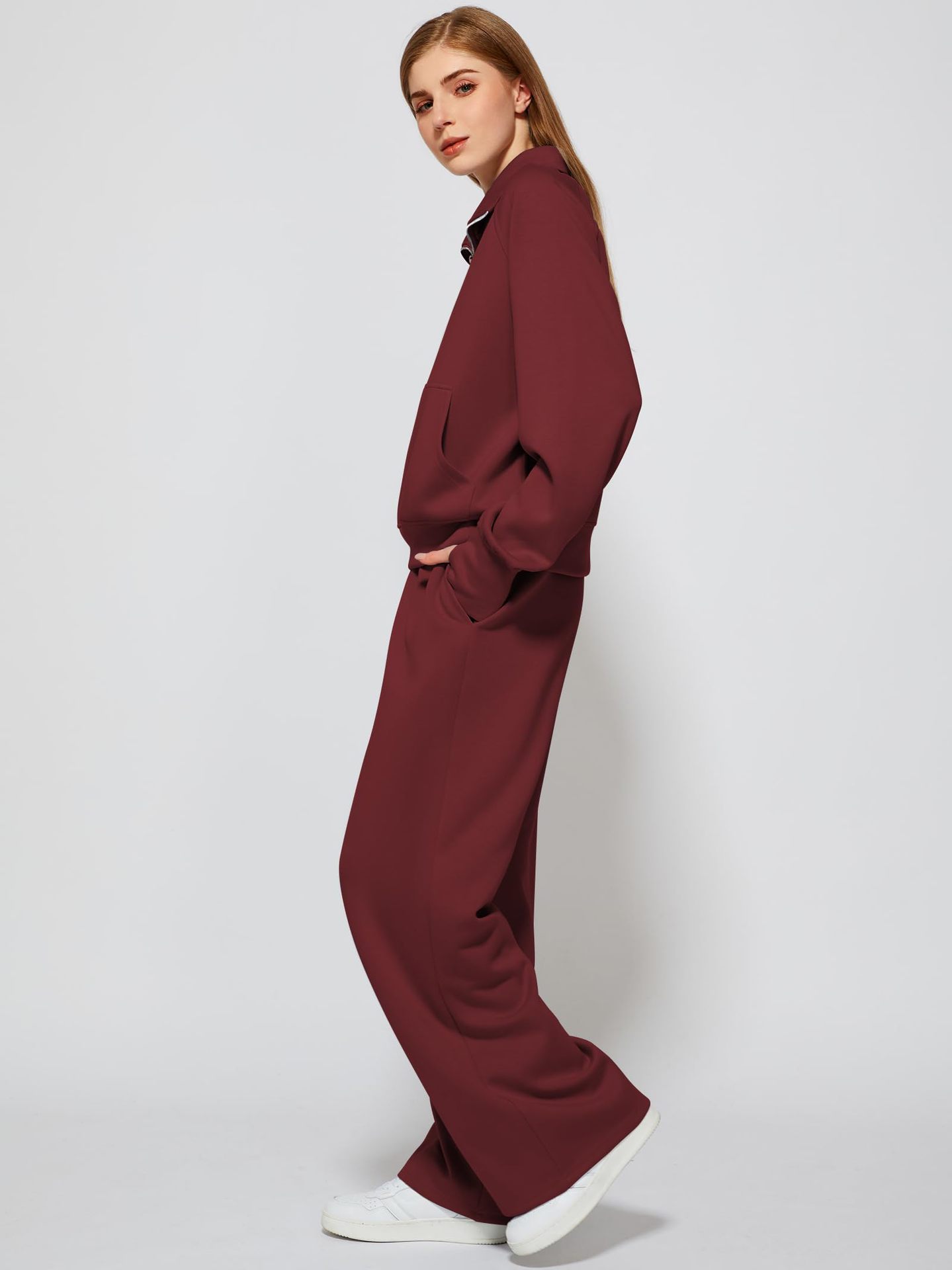 2025--Oversized Women's 3D Half-Zip Sweatshirt and Wide-Leg Sweatpants - Comfortable Two-Piece Set