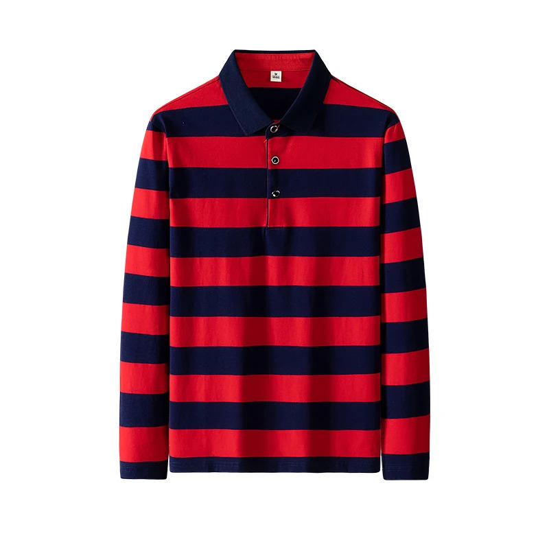 Basic Striped Long Sleeve Tshirts 2024 Spring Autumn Casual Turndown Collar Mens Clothing Fashion Button Commute Polo Shirts 240403