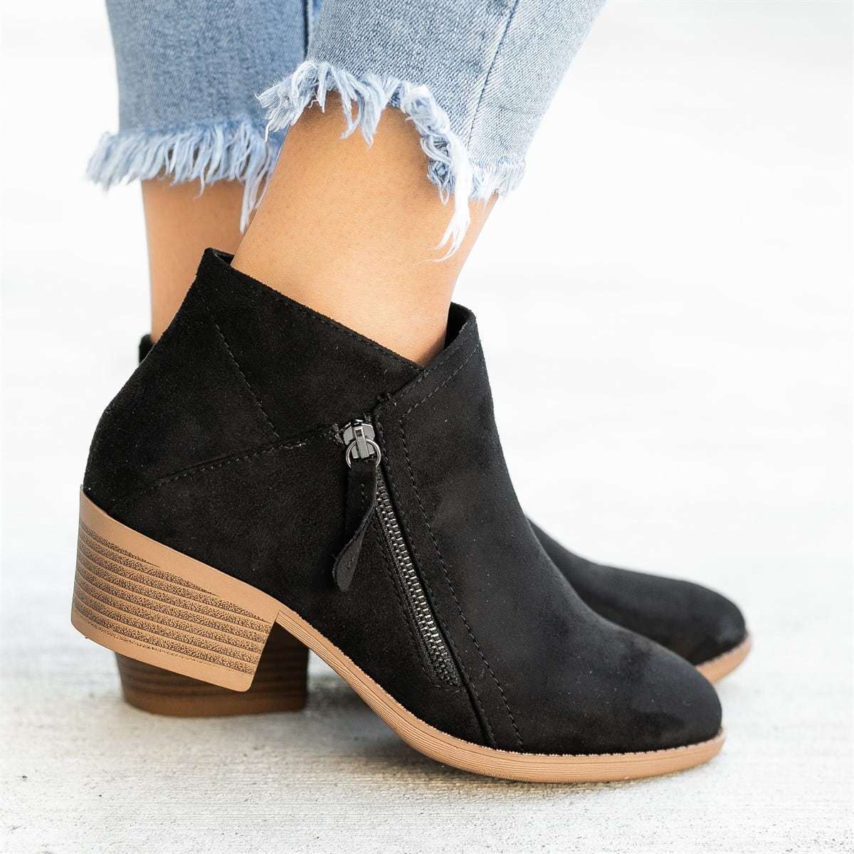 Autumn new women's boots European and American round toe side zipper thick heel women's leather boots fashionable color fashion boots