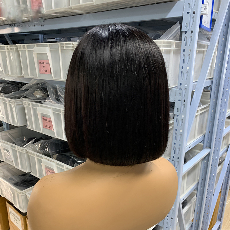 Double Drawn Brazilian 100% Human Hair 13X4 Lace Front Bob Wig 12A Indian Silky Straight 10-14inch Natural Black Remy Hair