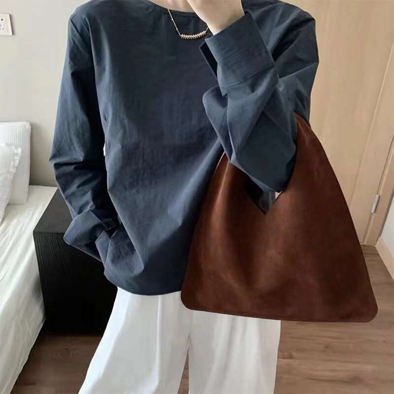 2024 FW Autumn And Winter New Cowhide Mini Extremely Simple Style Women's Handbag Soft Suede Bag