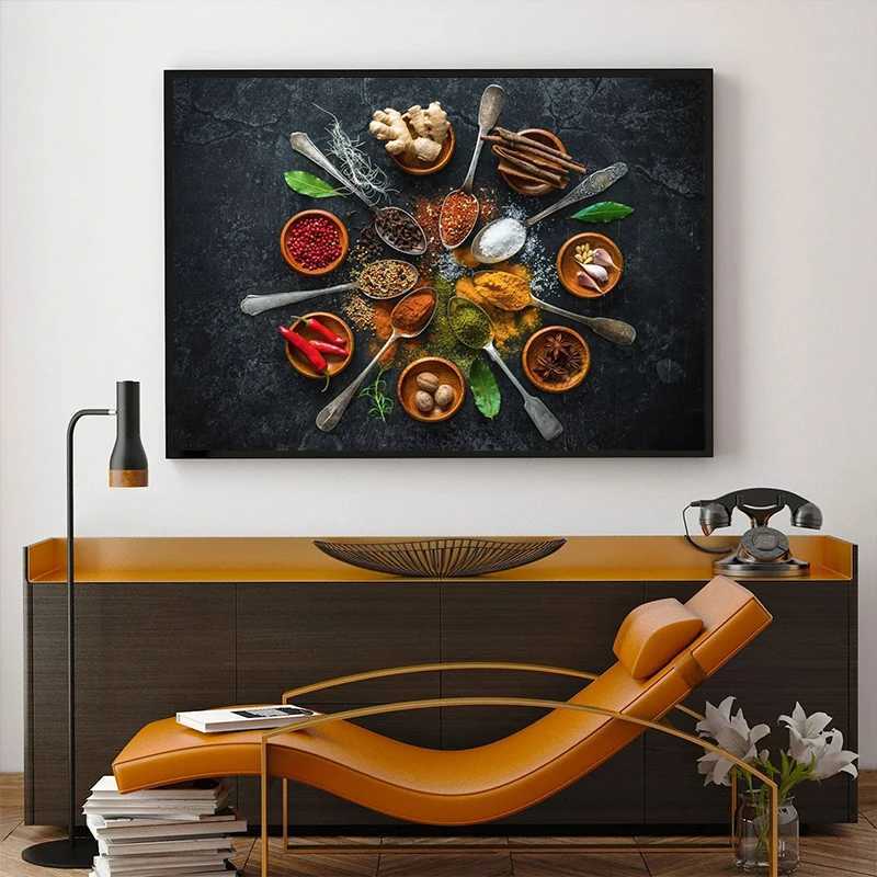 Modern Cooking Herbs Spices Sushi Utensils Spoon Wall Art Picture Canvas Painting Luxury Artwork Poster Print Home Kitchen DecorXJ241104