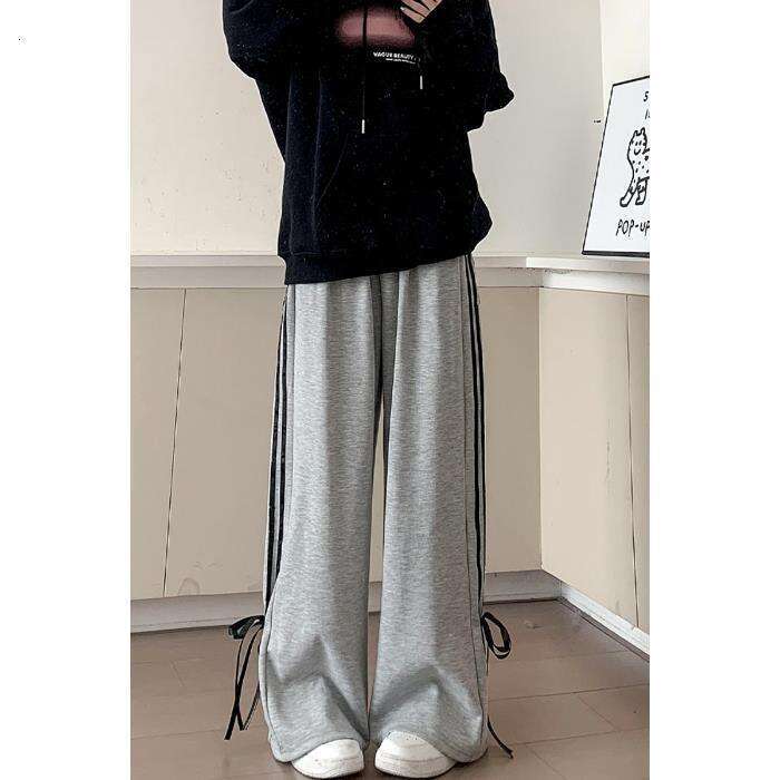 shanshi three stripes pants Korean version high waisted for women in autumn winter loose straight leg casual versatile pants with a hanging feeling an
