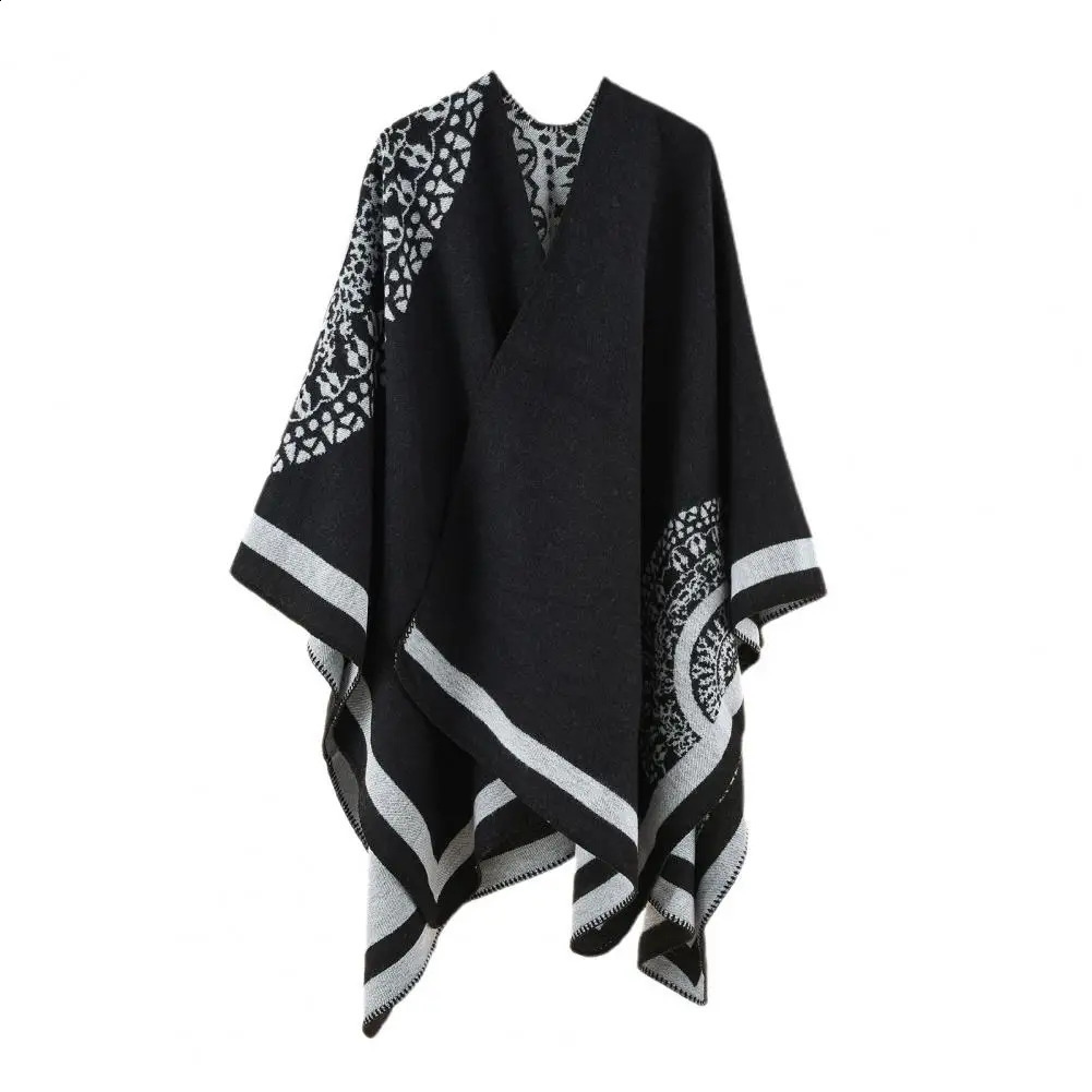 Poncho Coat Thickening Patchwork d Cashmere Split Shawl Cloak Scarf Soft Touching Women Cape y 241105