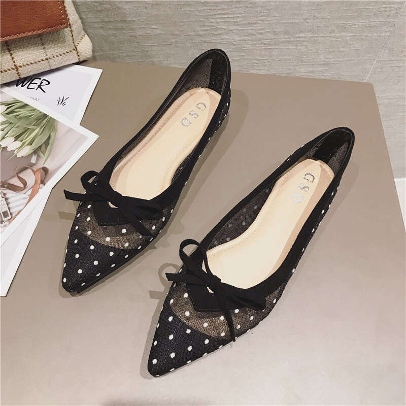 Korean Version New Single Shoe Women 2023 Versatile Fashion Breathable Pointed Shallow Mouth Mesh Fabric Flat Bottom Women's Scoop Shoes