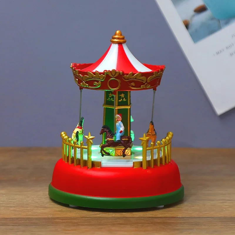 Christmas Carousel Decoration Luminous LED Music Ferris Wheel House Ornament Christmas Village Kids Gift Party Xmas Home Decor 241104