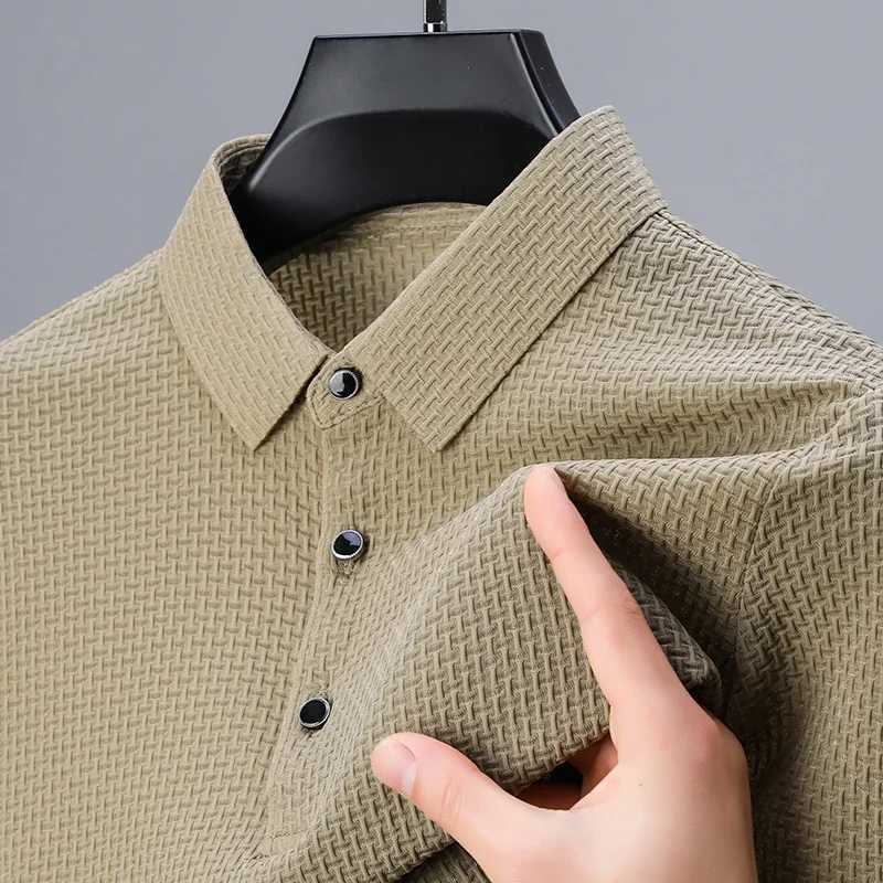 Mens plaid short solid color shirt breathable and comfortable elastic top W241104