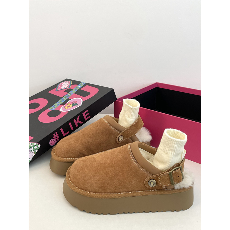 Designer Shoe Thick Soled And Plush Thick Boken Half Dragged Cotton Shoes For Women In The Autumn And Winter Of 2024, Suitable For Wearing Outside And