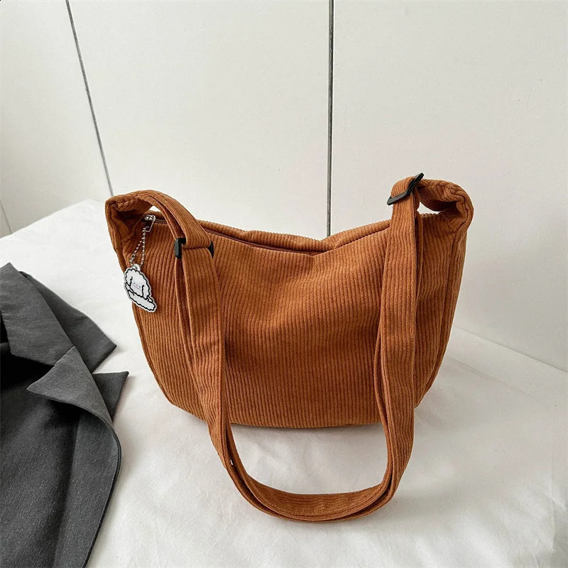 ISKYBOB Large Capacity Corduroy Cross Body Bag Fashion Womens Shoulder Messenger Bag Solid Color Wallet Handbag 241105