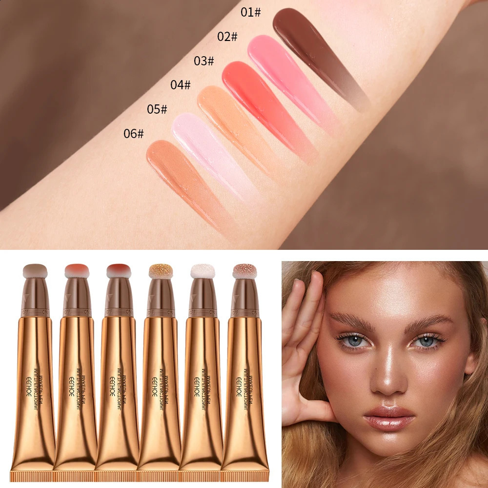 Multifunctional Makeup Pen Liquid Contouring Blush Bronzer Highlighter Pearlescent Soft Sponge Tip Women Cheeks Beauty Cosmetics 241105