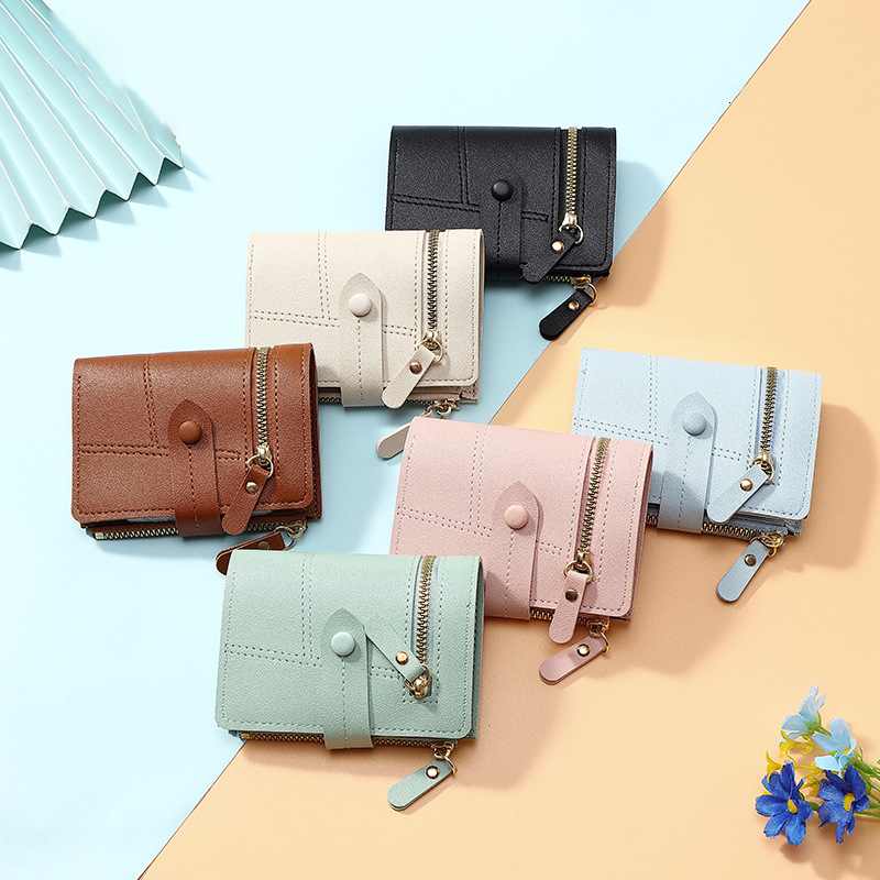 New Ultra-thin PU Leather Women's Fashionable Short Card Holder Designer Solid Color Handbag Wallet