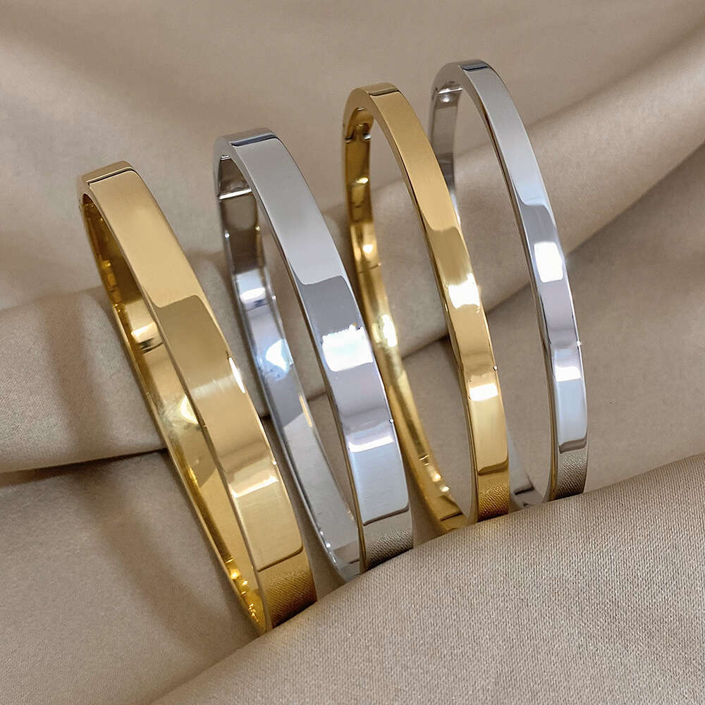 Hot 4/5/8mm Jewelry Stainless Fashion New Greatera Steel Smooth Cuff Bracelet Bangles for Women Gold Plated Metal Geometric Bracelets Waterproof Jewel