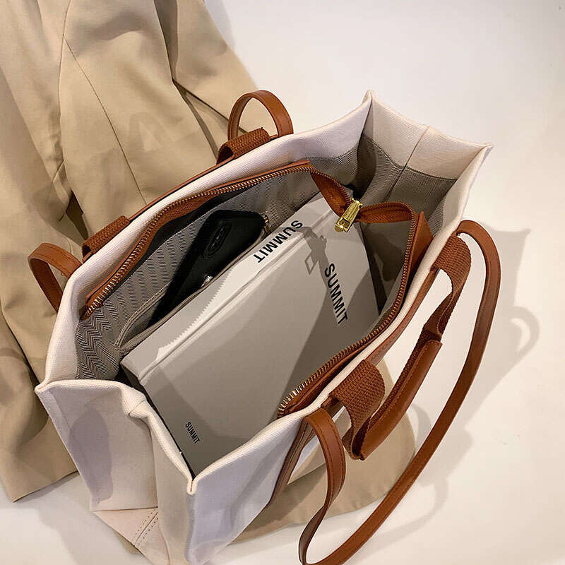 High Quality Canvas With Leather Big Shoulder Bags For Women 2022 Large Capacity Ladies Handbags Purses Shopper Bag