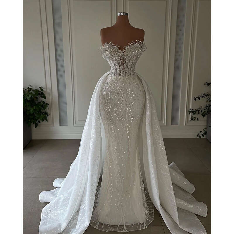 Mermaid Sparkly Sequins Wedding Dress For Bride Sweetheart Neck Lace Beads Vestido De Noiva Sereia Bridal Gowns Charming 0505