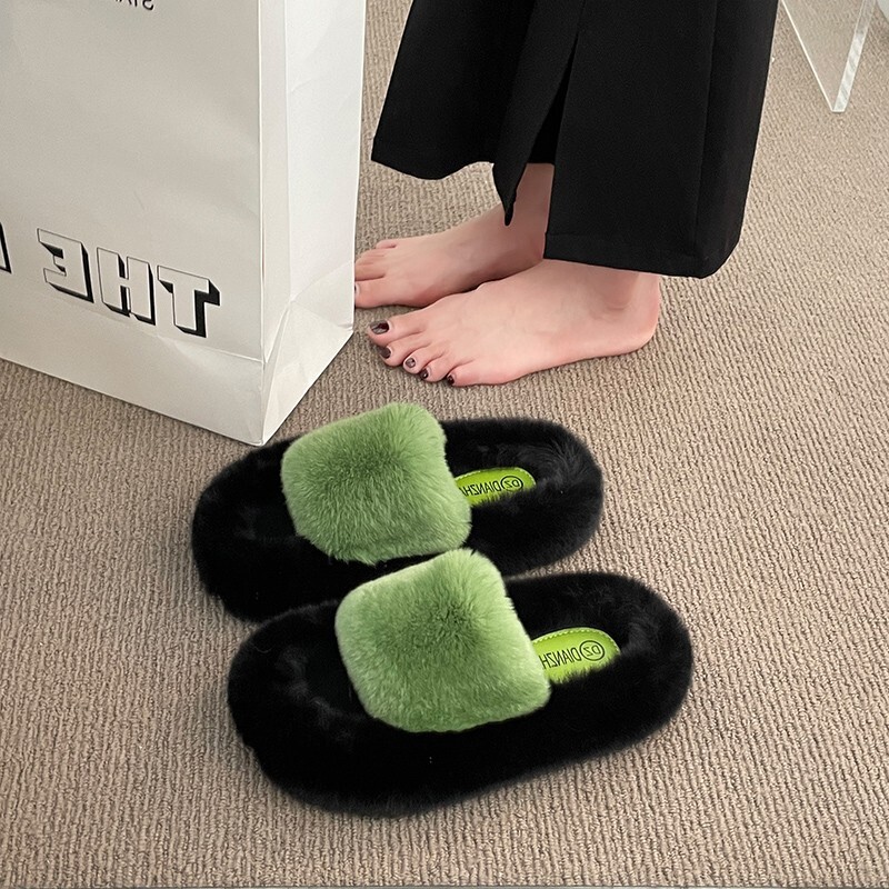 Hairy Slippers For Women In The Autumn And Winter 2024 Popular New Style With Thick Velvet Sole Fashionable And Versatile For Outdoor Wear And Home Co